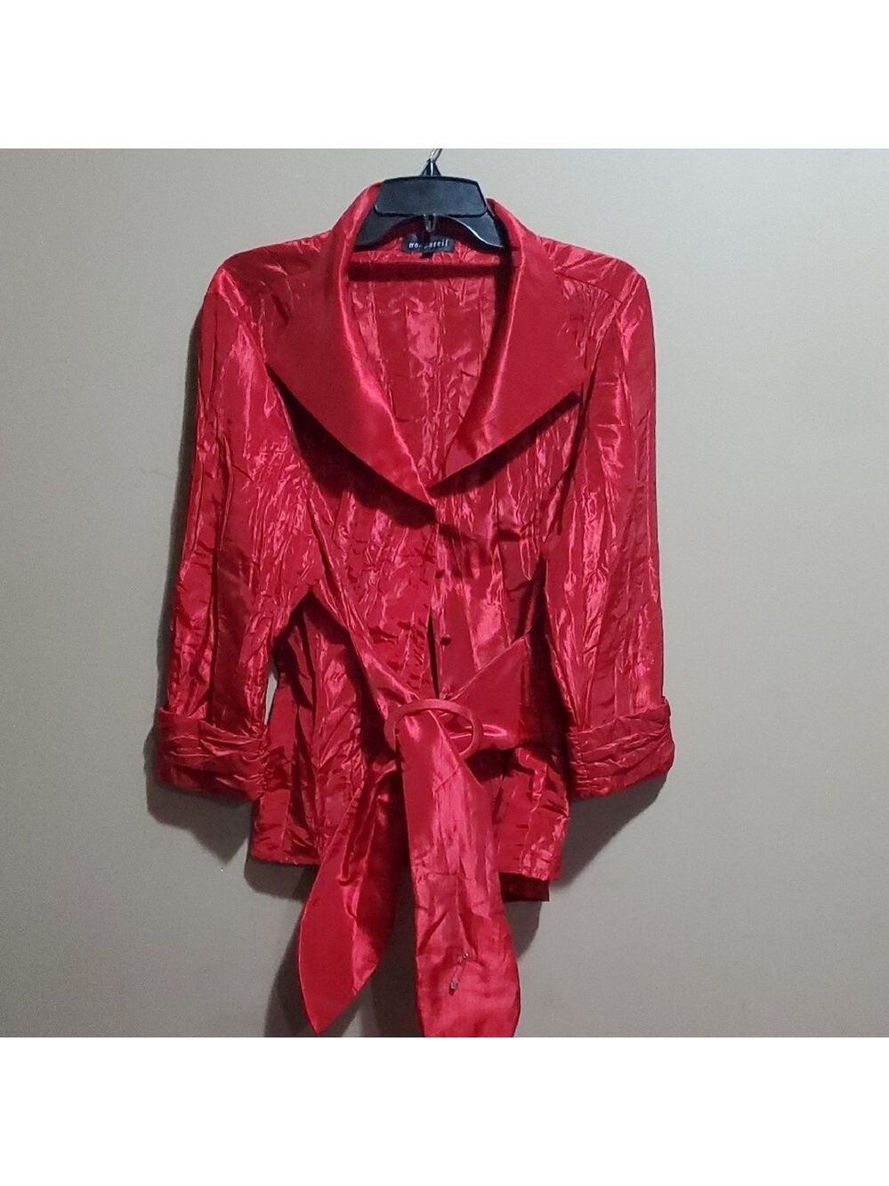 Nonpateil Red Satin Blazer with Tie Waist Size 16